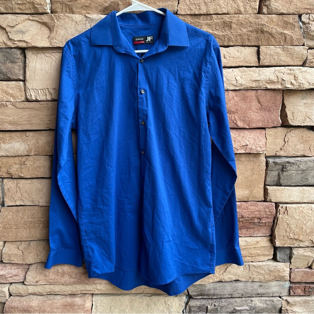 J. Ferrar slim stretch long sleeve blue button up shirt Men Medium EUC
